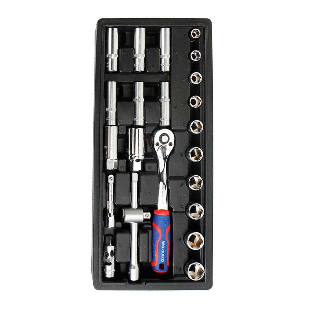 LLAVE DE CARRACA Y VASOS 3/8 pulg, JUEGO 23 PIEZAS, MÉTRICO