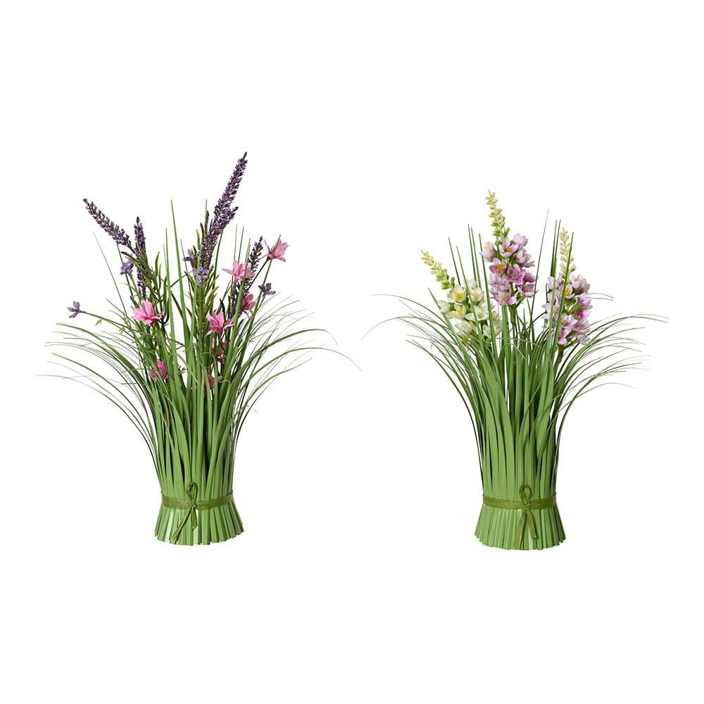 RAMO DE HIERBA CON FLORECITAS DE LAVANDA, POLIÉSTER, COLORES SURTIDOS, 13 x 13 x 30 cm