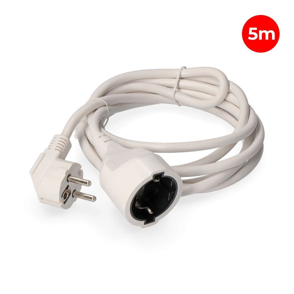PROLONGADOR CON 1 TOMA 2P+T, 16A 250V~ 5 m DE CABLE H05VV-F 3G1,5mm², BLANCO
