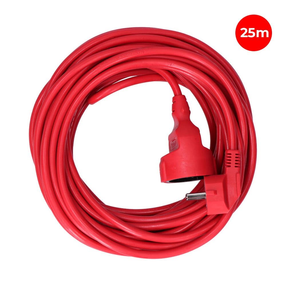 PROLONGADOR CON 1 TOMA 2P+T, 16A 250V~ 25 m DE CABLE H05VV-F 3G1,5mm², ROJO