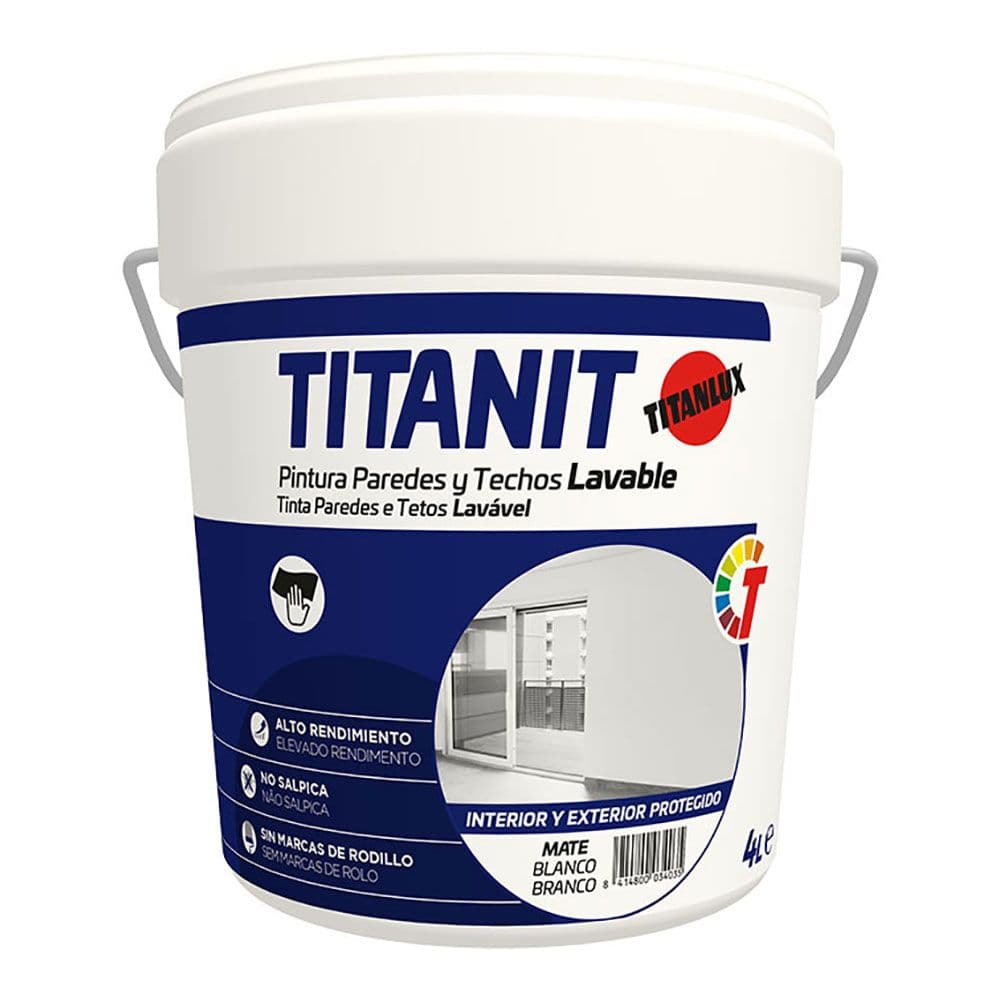 PINTURA PLÁSTICA ACRÍLICA ESTIRENADA INTERIOR/EXTERIOR LAVABLE TITANIT BLANCO MATE 4 L