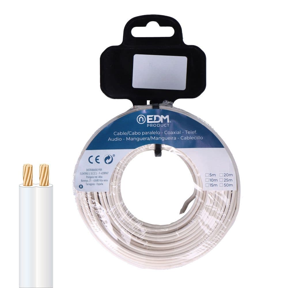 CARRETE CABLE PARALELO 2x1mm BLANCO 5m (AUDIO)