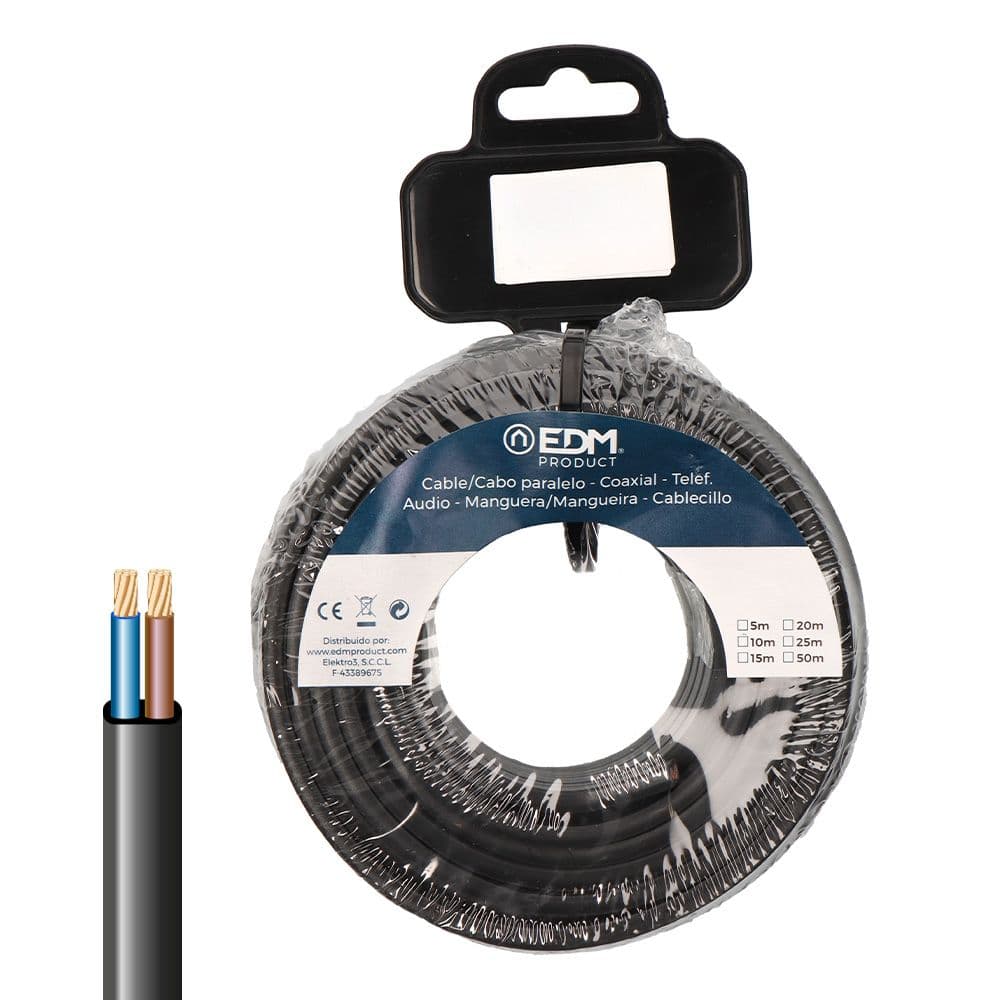 CARRETE CABLE PARALELO PLANO VVK(H2) 06/1KV 2 x 2,50 mm² NEGRA, 15 m