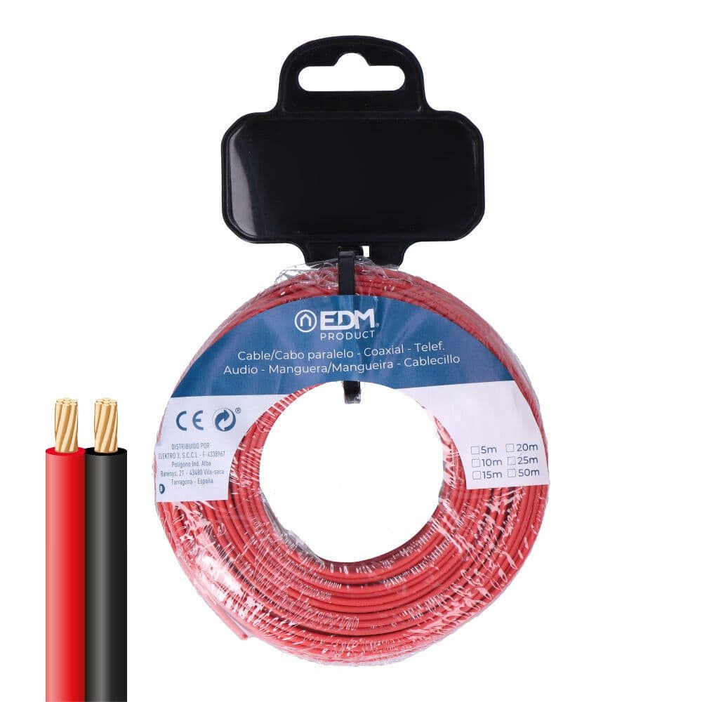 CARRETE CABLE PARALELO 2x1mm² ROJO/NEGRO 5m.