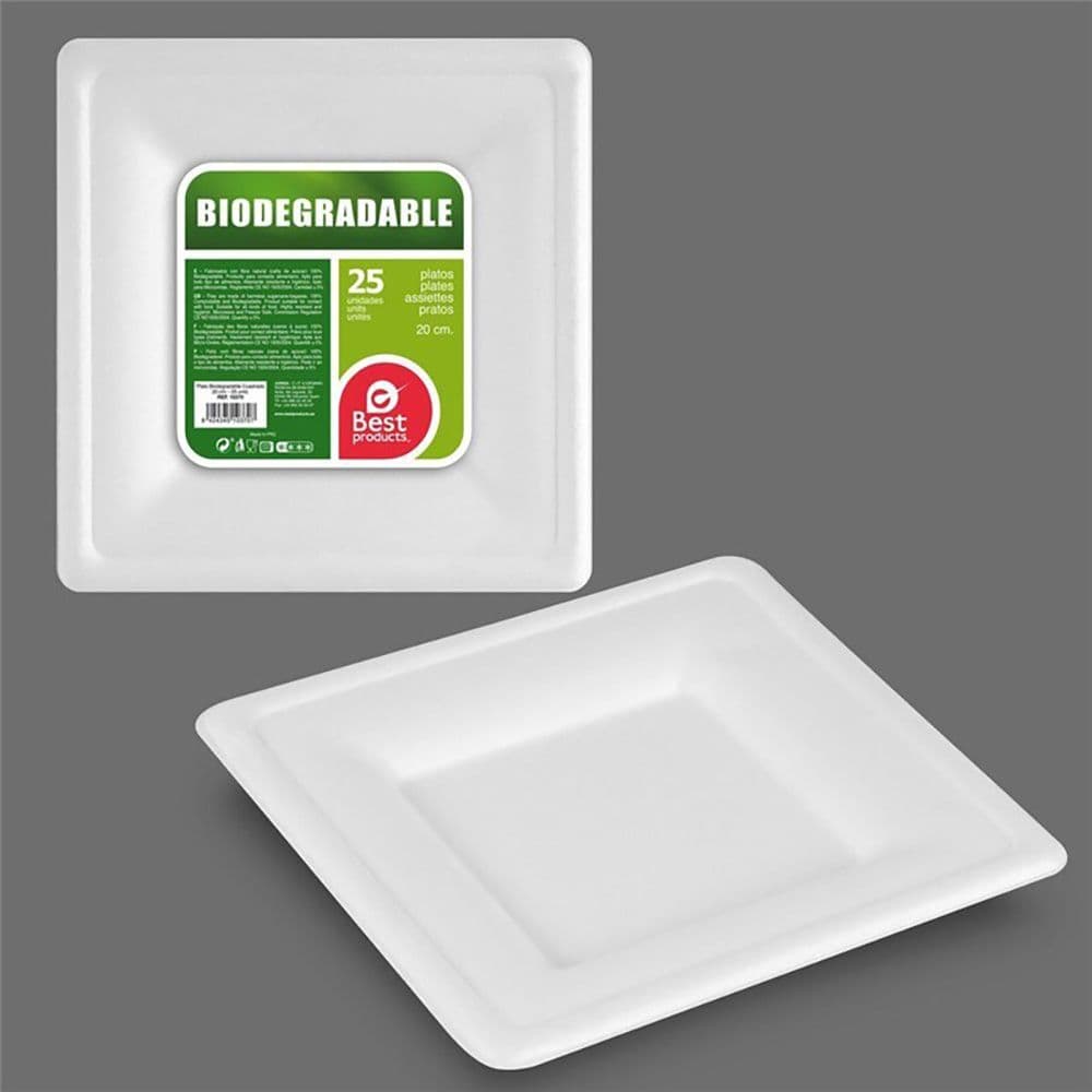 PLATOS DE CARTÓN CUADRADOS BLANCOS 20 cm, 25 uds