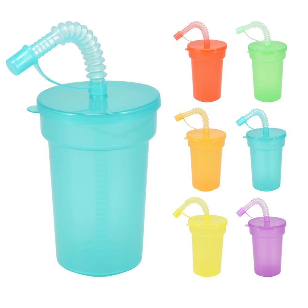 VASOS CON TAPA Y PAJITA COLORES SURTIDOS 6 uds