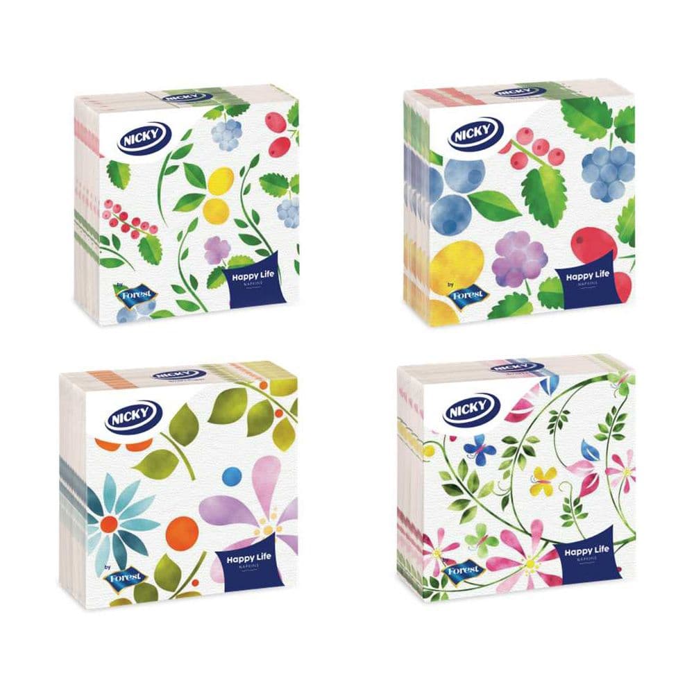 SERVILLETAS DE PAPEL HAPPY LIFE, 40 uds, 33 x 33 cm, MODELOS VARIADOS