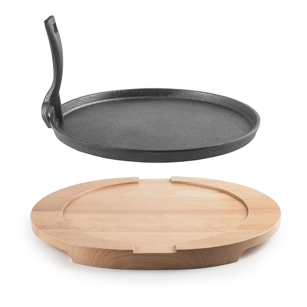 PLATO HIERRO FUNDIDO Ø26 cm + BASE MADERA DE HAYA 34 x 30 x 2,5 cm