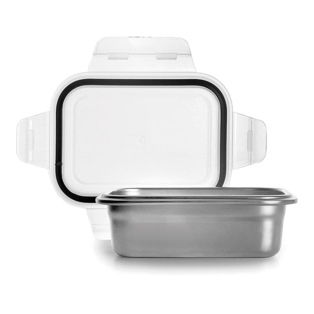 FIAMBRERA RECTANGULAR DE ACERO INOXIDABLE CON TAPA HERMÉTICA DE PLÁSTICO - 400 ml