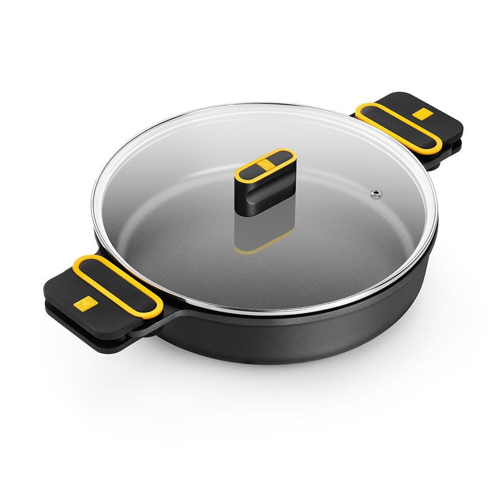 OLLA BAJA DE ALUMINIO FUNDIDO CON ANTIADHERENTE TRICAPA CON TAPA DE CRISTAL, DAILY PRO, Ø24 cm