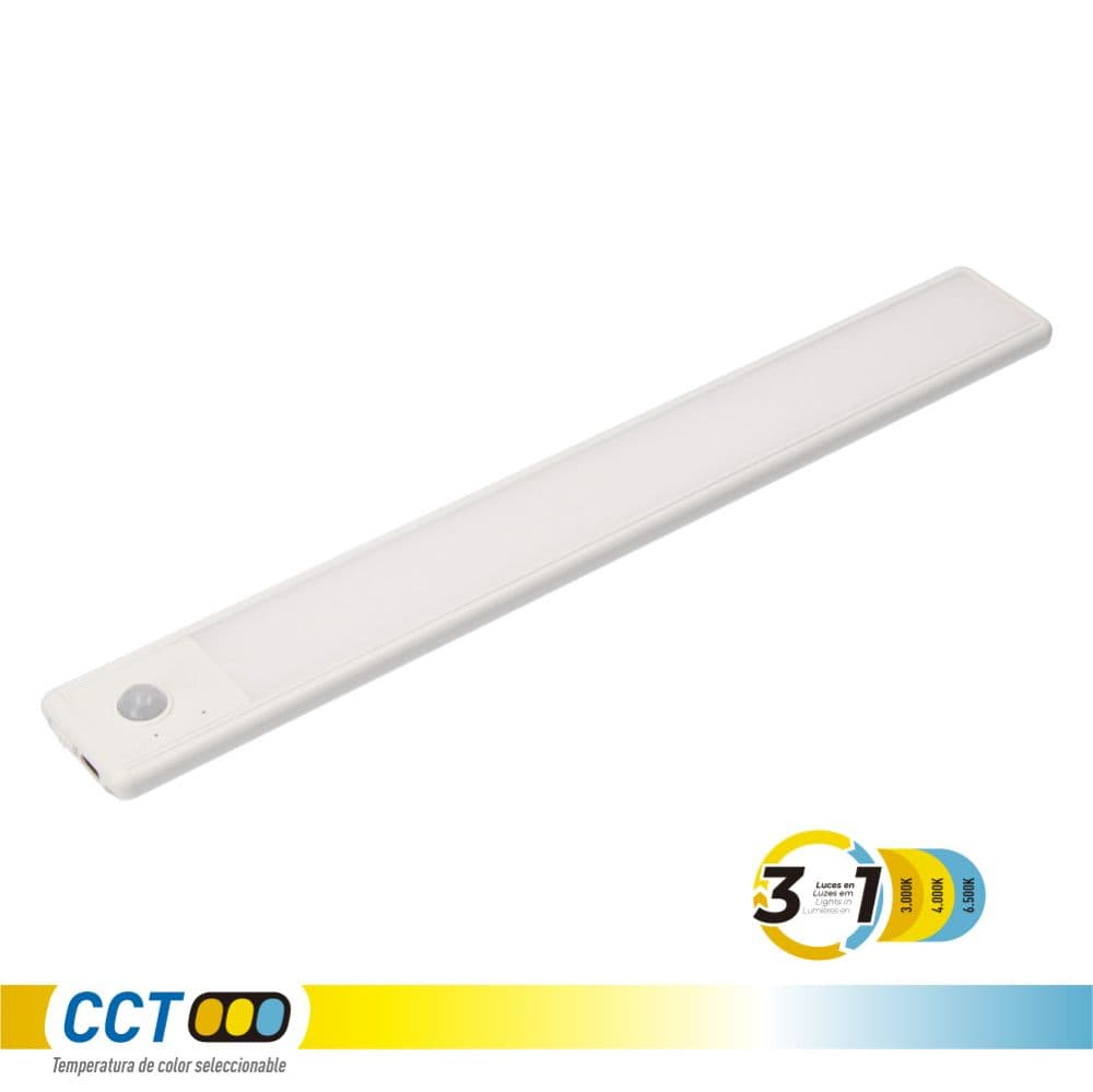 REGLETA LED REGULABLE Y RECARGABLE CON SENSOR, MAGNÉTICA, 1,5 W, 3CCT, 1500 mAh, 14 x 40 x 306 mm