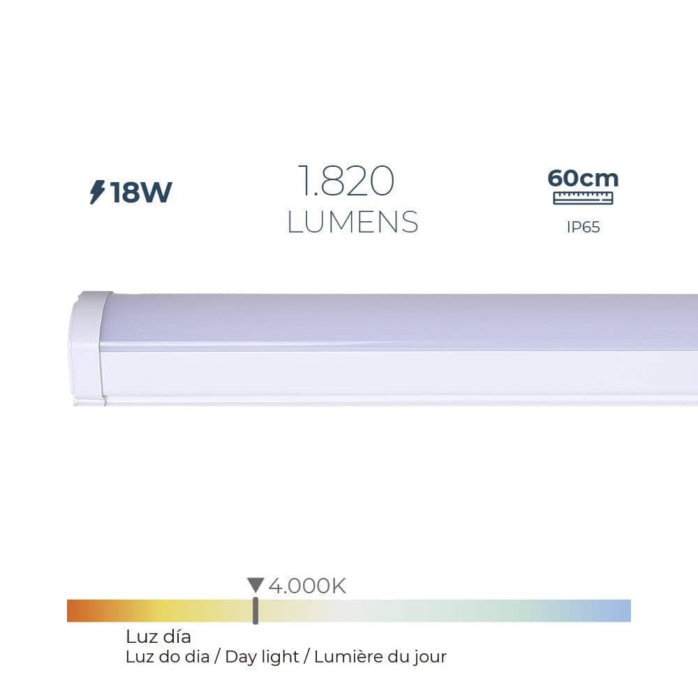 REGLETA LED 18 w 4000 k LUZ DÍA 1.820 lm 60 x 4,6 x 5,1 cm