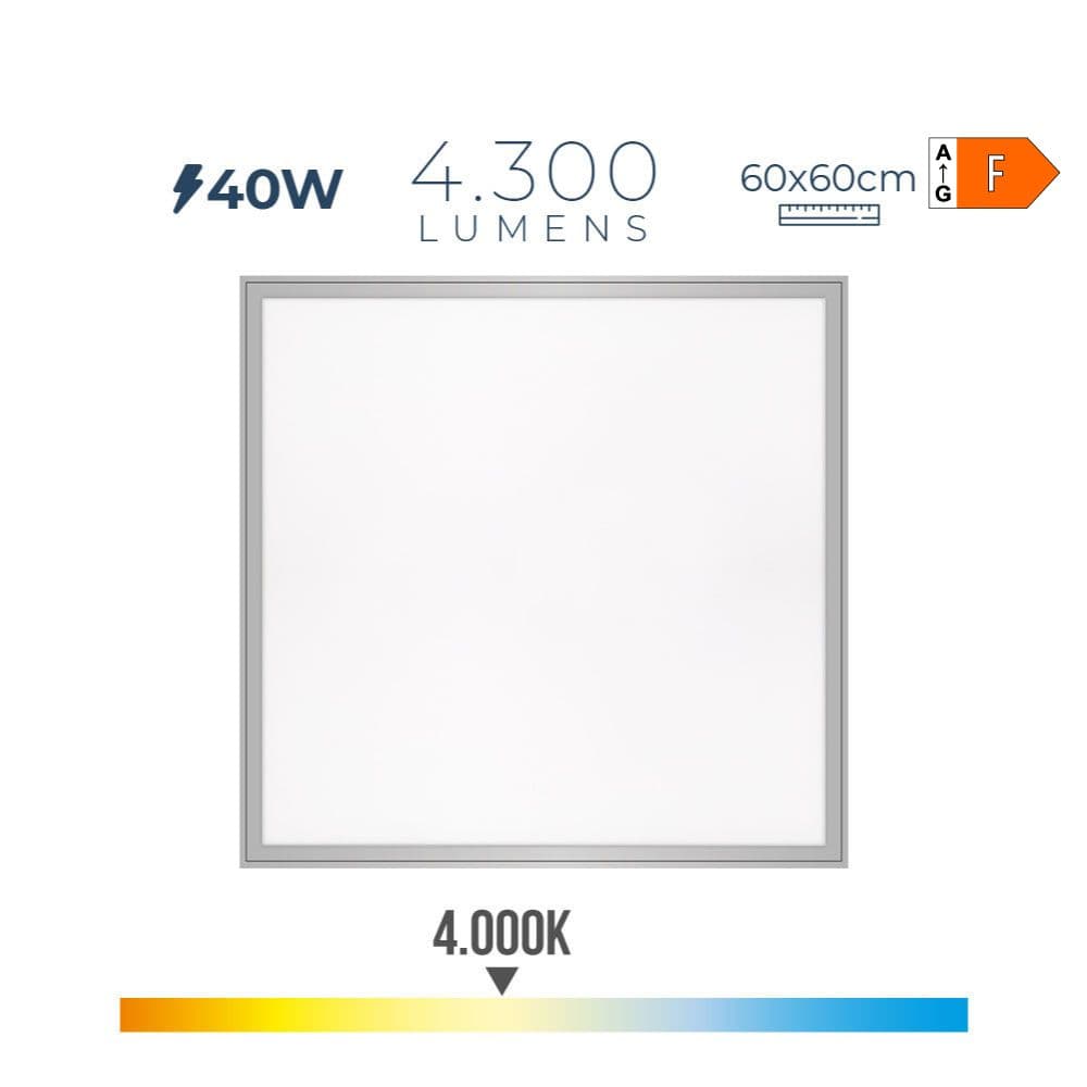 PANEL LED 40 w 4000 k 4300 lm LUZ DIA 59,5 x 59,5 x 3,5 cm