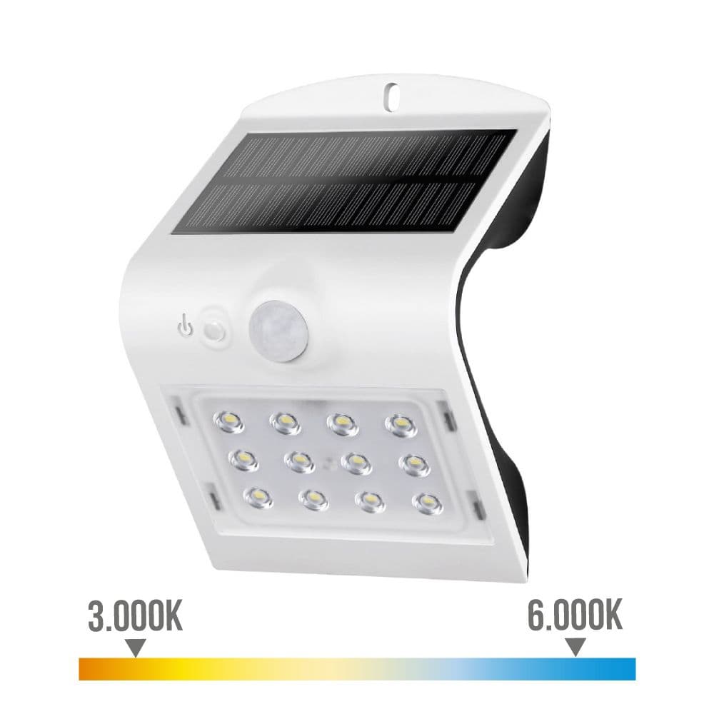 APLIQUE SOLAR 1,5W 220lm RECARGABLE. SENSOR DE PRESENCIA (2-6m) COLOR BLANCO 9,6x7,3x14cm EDM