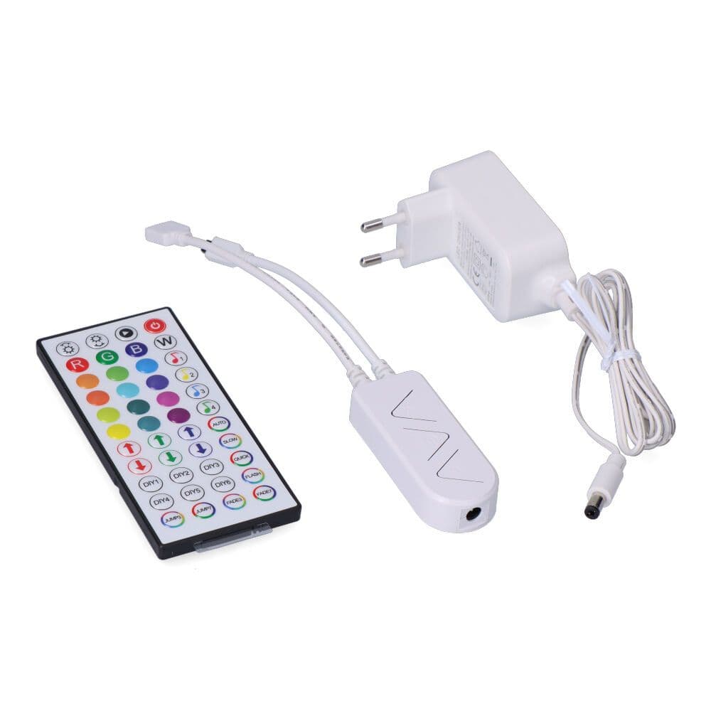 CONTROLADOR + MANDO + TRANSFORMADOR PARA TIRA DE LED RGB 31933