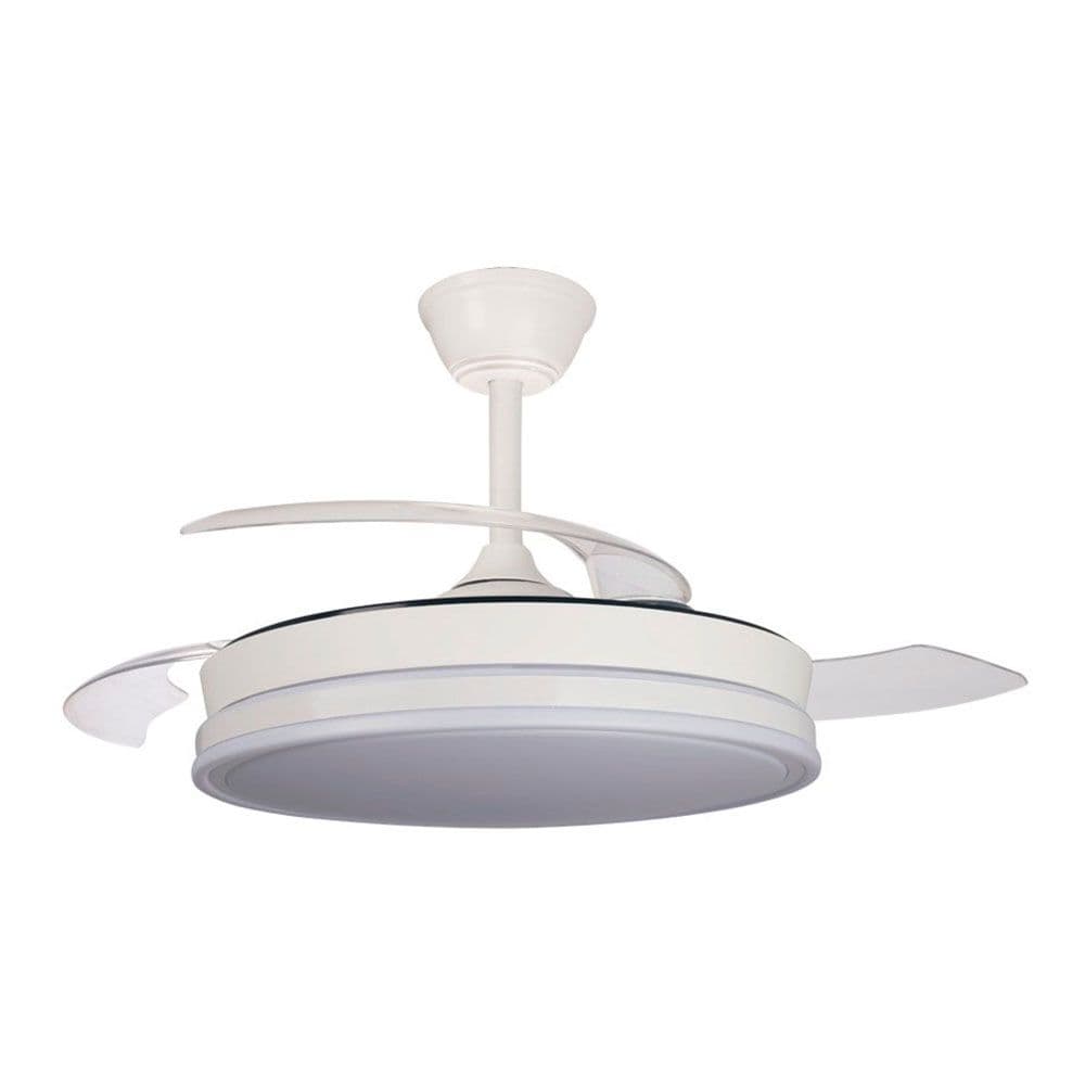 VENTILADOR DE TECHO LED 3CCT ASPAS RETRÁCTILES SUPERECO 45 W 4400 lm BLANCO, Ø106 cm, PLAFÓN Ø48,5 cm, ALTURA 32 - 42 cm