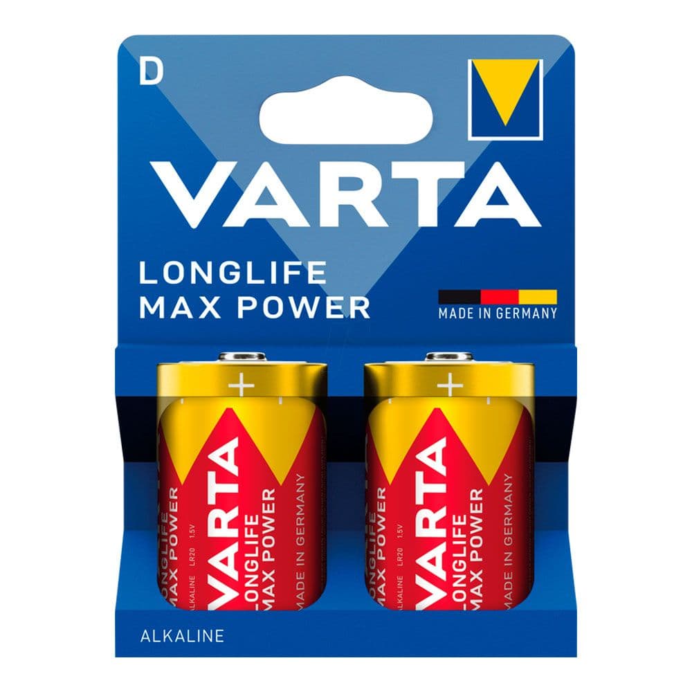 PILA ALKALINA LONGLIFE MAX POWER D - LR20 (BLISTER CARTÓN 2 unid.) Ø34,2 x 61,5 mm