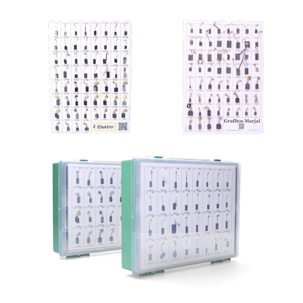 EXPOSITOR 60 ESCOBILLAS DE CARBON MAS VENDIDAS (120 JUEGOS)