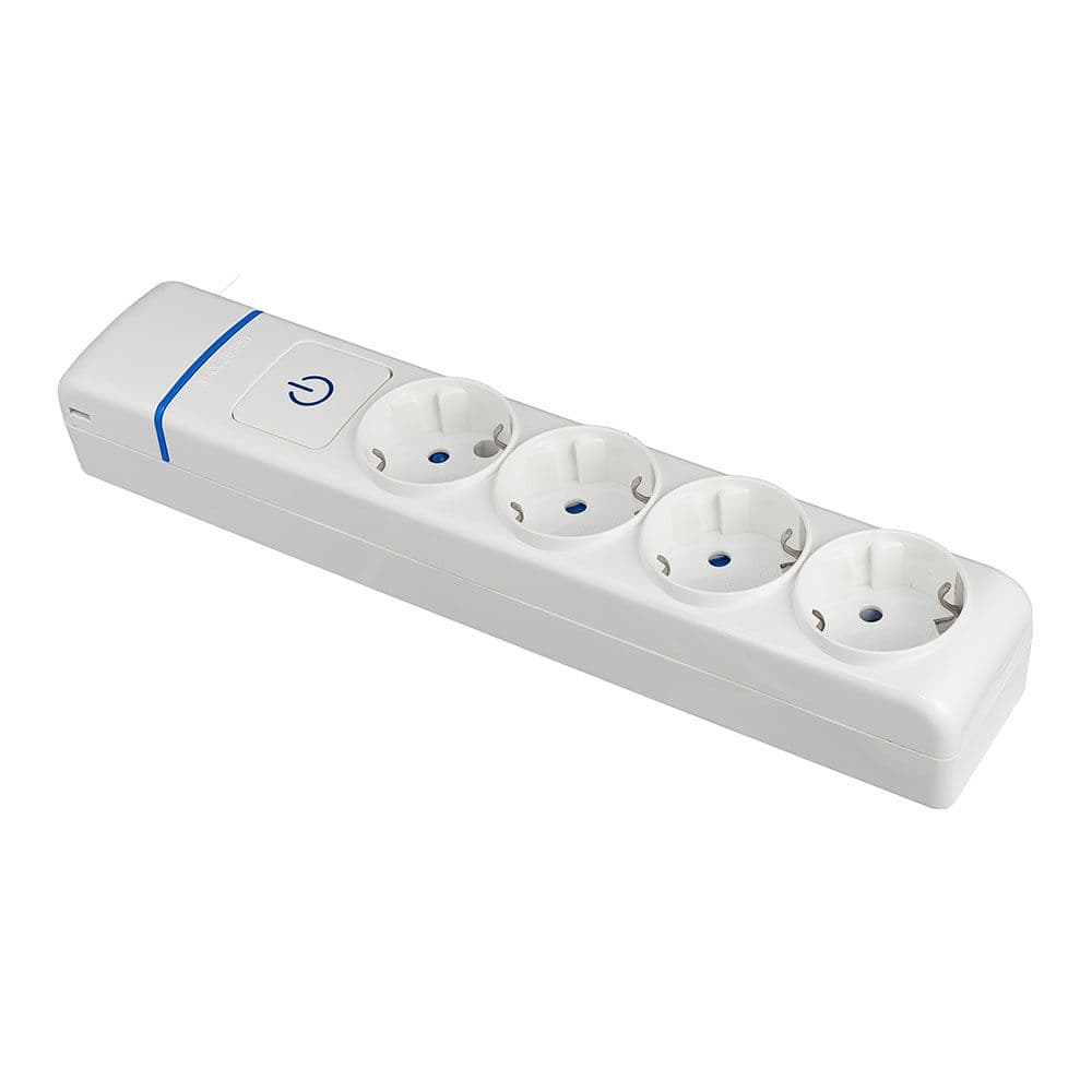 BASE MÚLTIPLE DE 4 TOMAS 2P+T, 16 A 250 V CON INTERRUPTOR LUMINOSO.