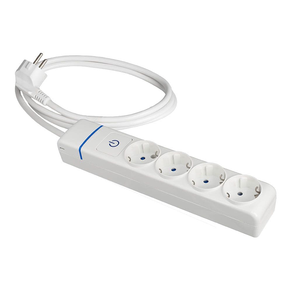 BASE MÚLTIPLE CON 4 TOMAS 2P+T, CON INTERRUPTOR LUMINOSO, 1,5 m CABLE H05VV-F 3G1,5 mm², BLANCA