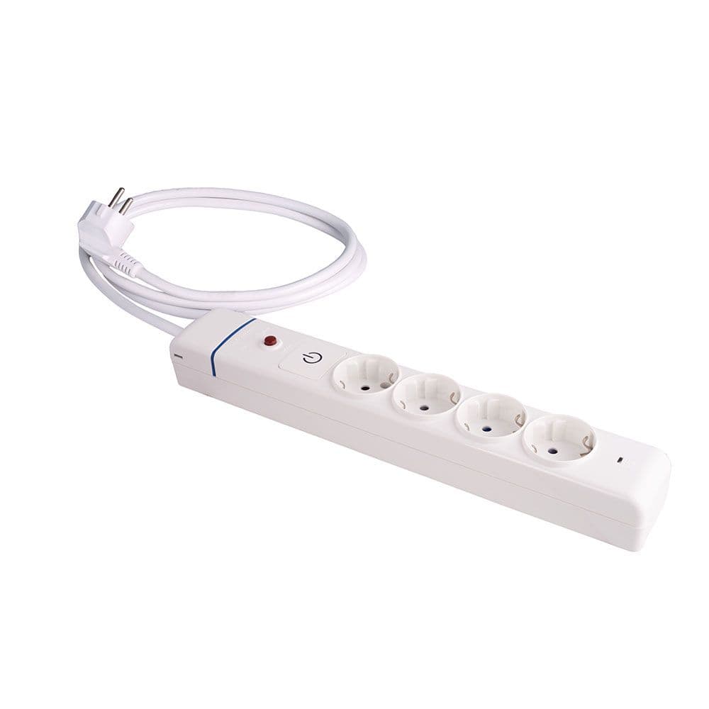 BASE MÚLTIPLE, 4 TOMAS 2P+T, CON INTERRUPTOR + PROTECTOR, 1,5 m CABLE H05VV-F 3G1,5 mm², 16A 250V~, BLANCA