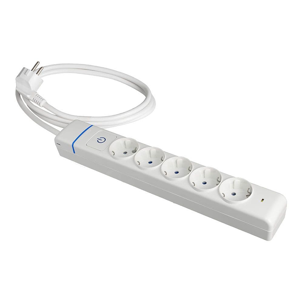 BASE MÚLTIPLE, 5 TOMAS 2P+T, CON INTERRUPTOR + PROTECTOR, 1,5 m CABLE H05VV-F 3G1,5 mm², 16A 250V~, BLANCA