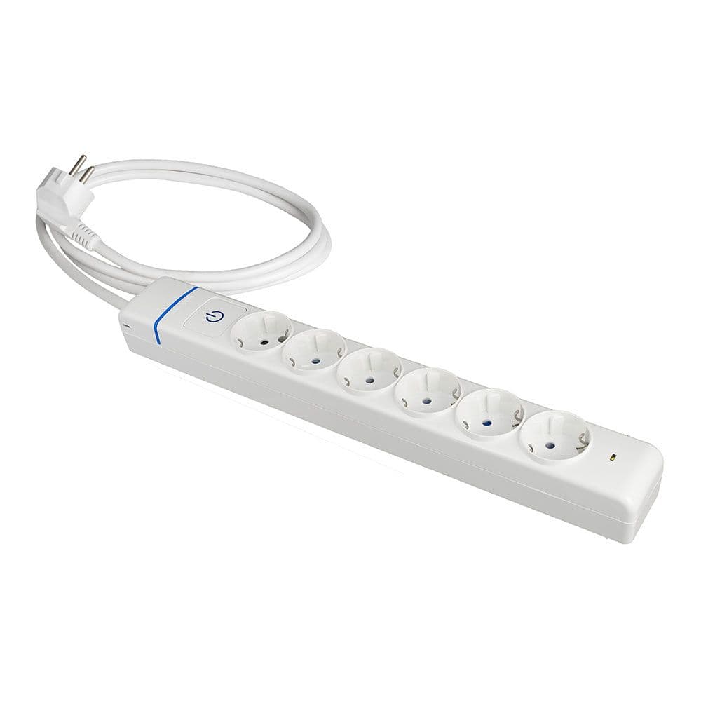 BASE MÚLTIPLE, 6 TOMAS 2P+T, CON INTERRUPTOR + PROTECTOR, 1,5 m CABLE H05VV-F 3G1,5 mm², 16A 250V~, BLANCA