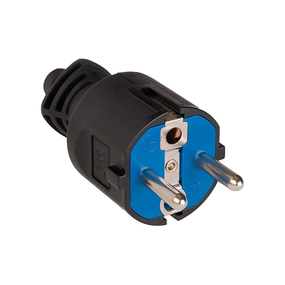 CLAVIJA 2P+T, 16A 250V PVC COLOR NEGRA. SUJETACABLES ABATIBLE (RETRACTILADO) 706C SOLERA