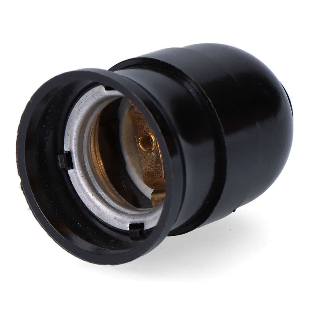 PORTALÁMPARAS BAQUELITA INTERIOR CERÁMICO E27, 4 A 230 V, NEGRO, Ø43 x 65 mm (RETRACTILADO)