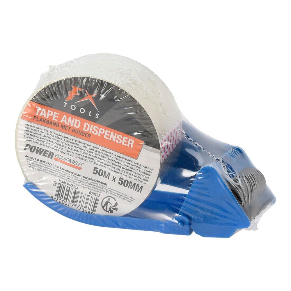 DISPENSADOR CINTA DE EMBALAJE TRANSPARENTE + ROLLO 50 mm x 50 m