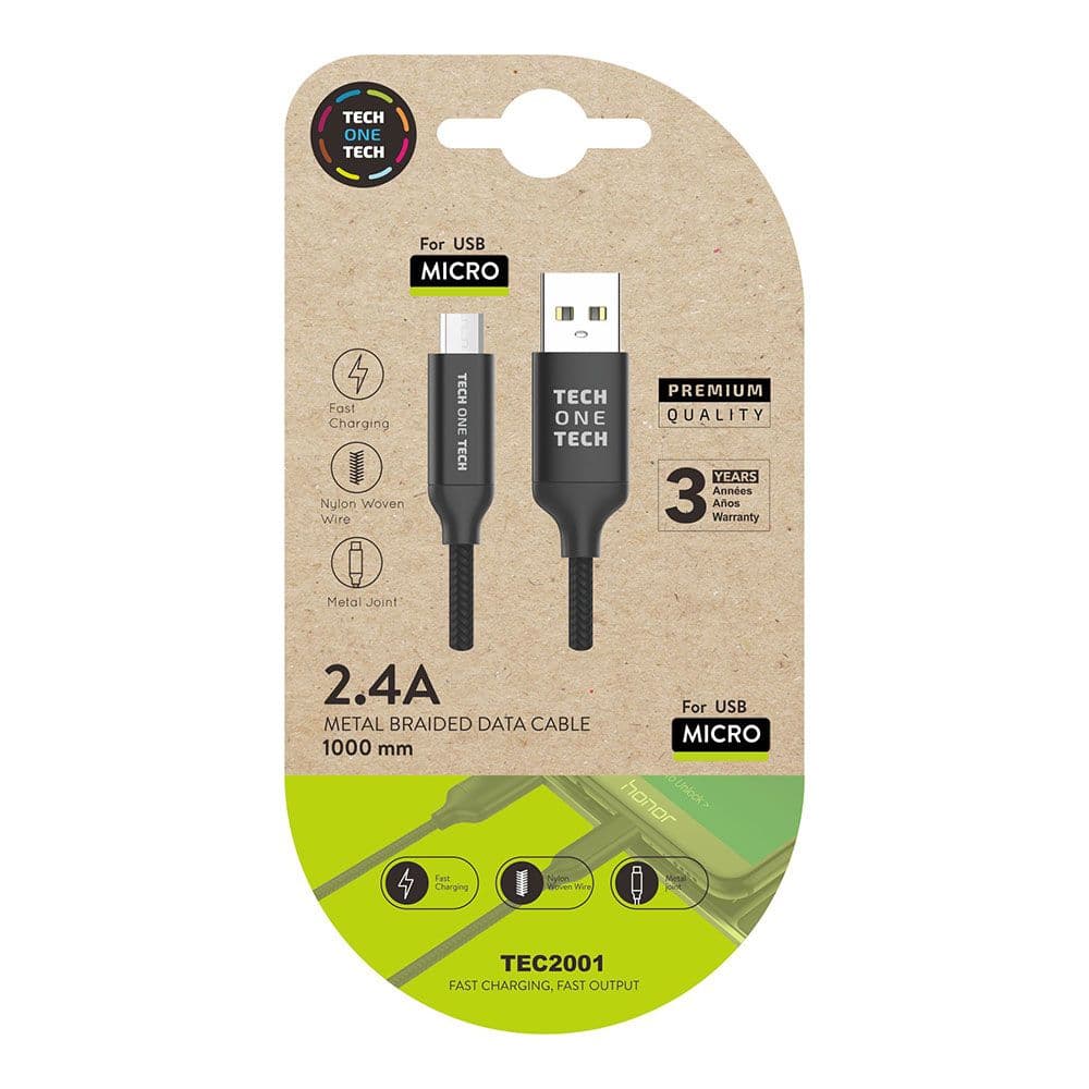 CABLE NYLON USB-A A MICRO USB 1m NEGRO