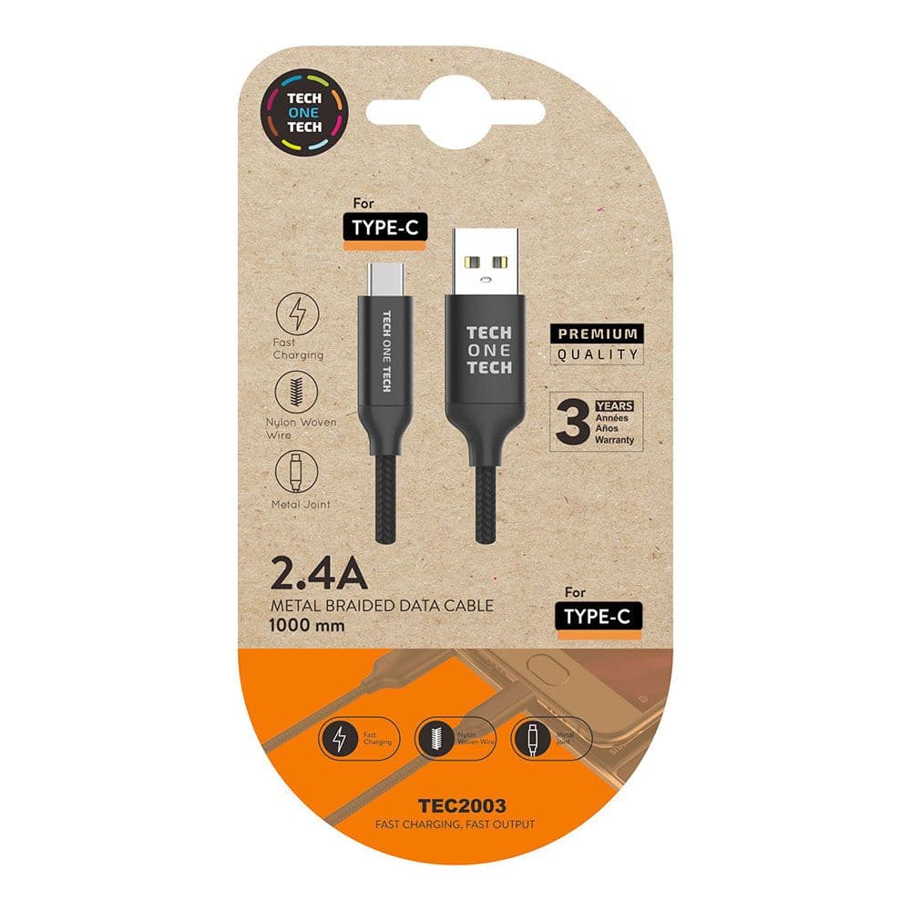 CABLE NYLON USB-A A USB-C 1m NEGRO