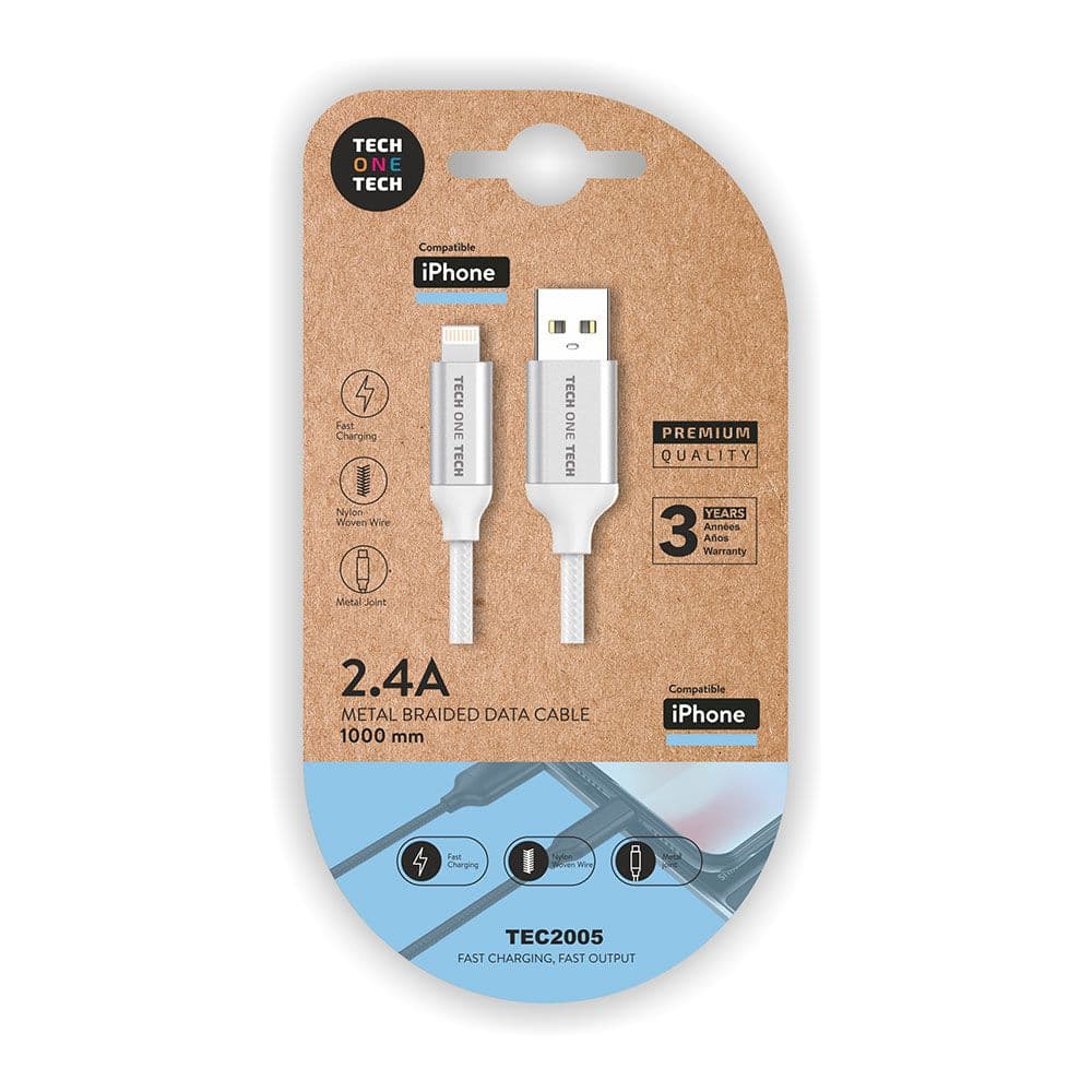 CABLE NYLON USB-A A LIGHTNING 1m BLANCO