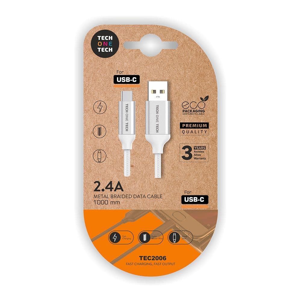 CABLE NYLON USB-A A USB-C 1m BLANCO