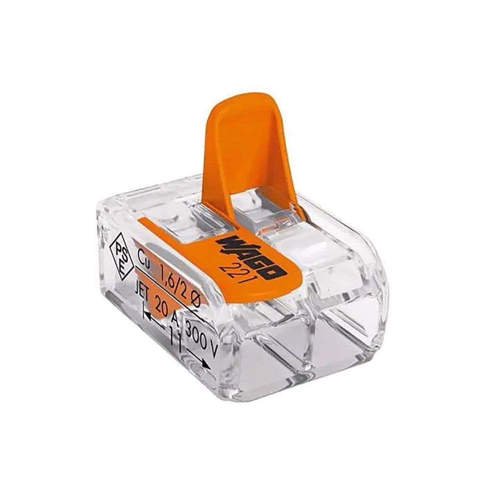 CONECTOR RÁPIDO CON PALANCA 2 VIAS, Ø MAXIMO 4 mm², 450 V , 32 A - TRANSPARENTE - 13,2 x 18,6 x 8,4 mm