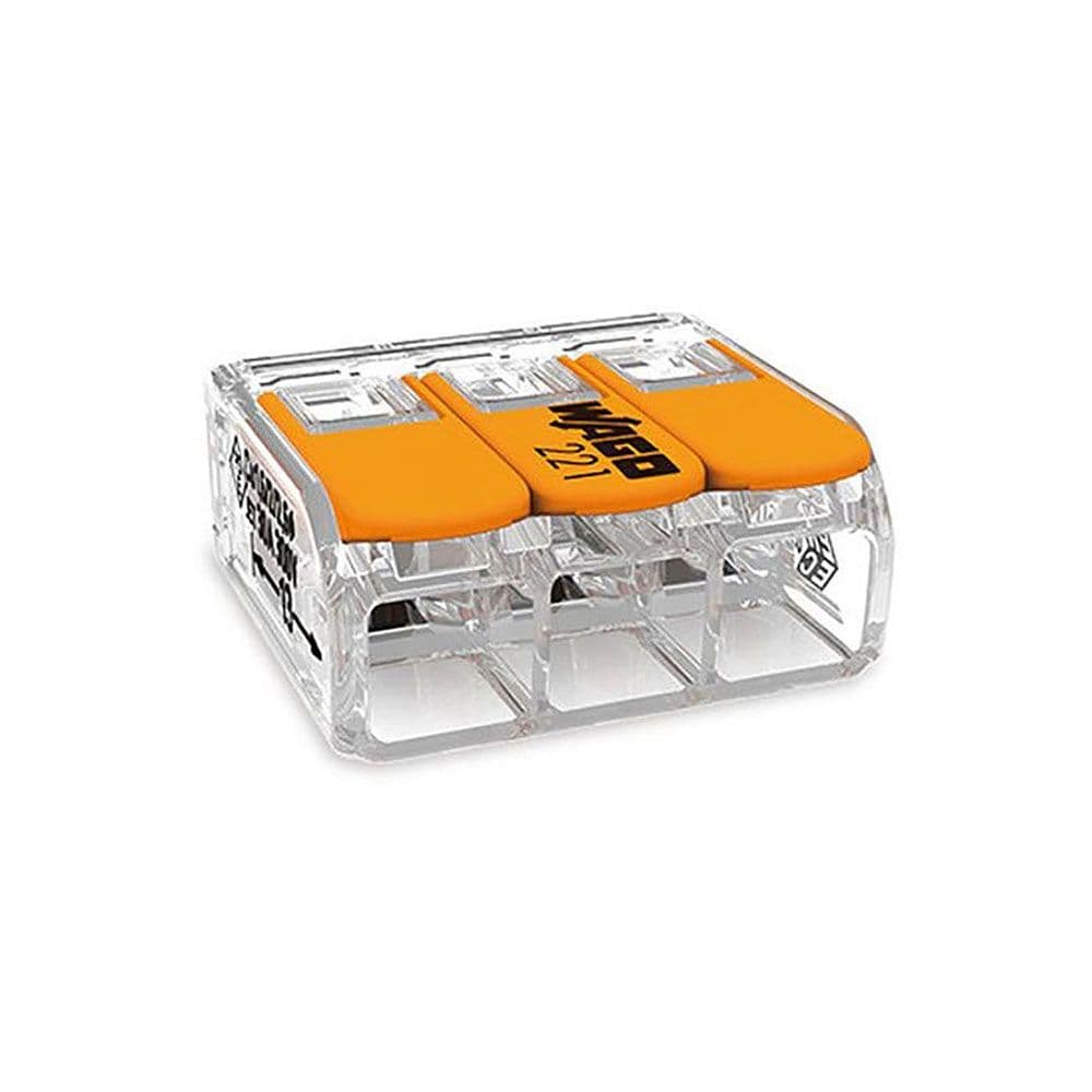 CONECTOR RÁPIDO CON PALANCA 3 VIAS, Ø MAXIMO 6 mm², 450 V , 41 A - TRANSPARENTE - 22,9 x 21,1 x 10,1 mm