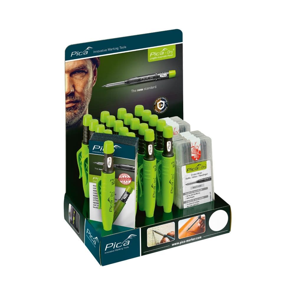 EXPOSITOR PICA-DRY 3030. CONTENIDO: 20 MARCADORES PROFESIONALES + 10 BLISTERS CON MINAS DE RECAMBIO 4030