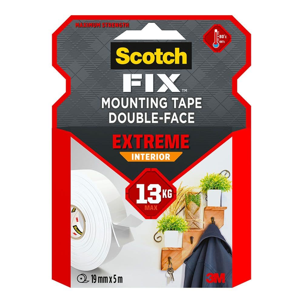 CINTA DOBLE CARA DE MONTAJE EXTREME PARA INTERIORES, MÁX 13 Kg, 19 mm x 5 m