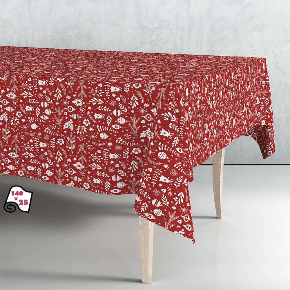 ROLLO DE HULE MANTEL NAVIDAD ROJO NORDIC 1,40 x 25 m