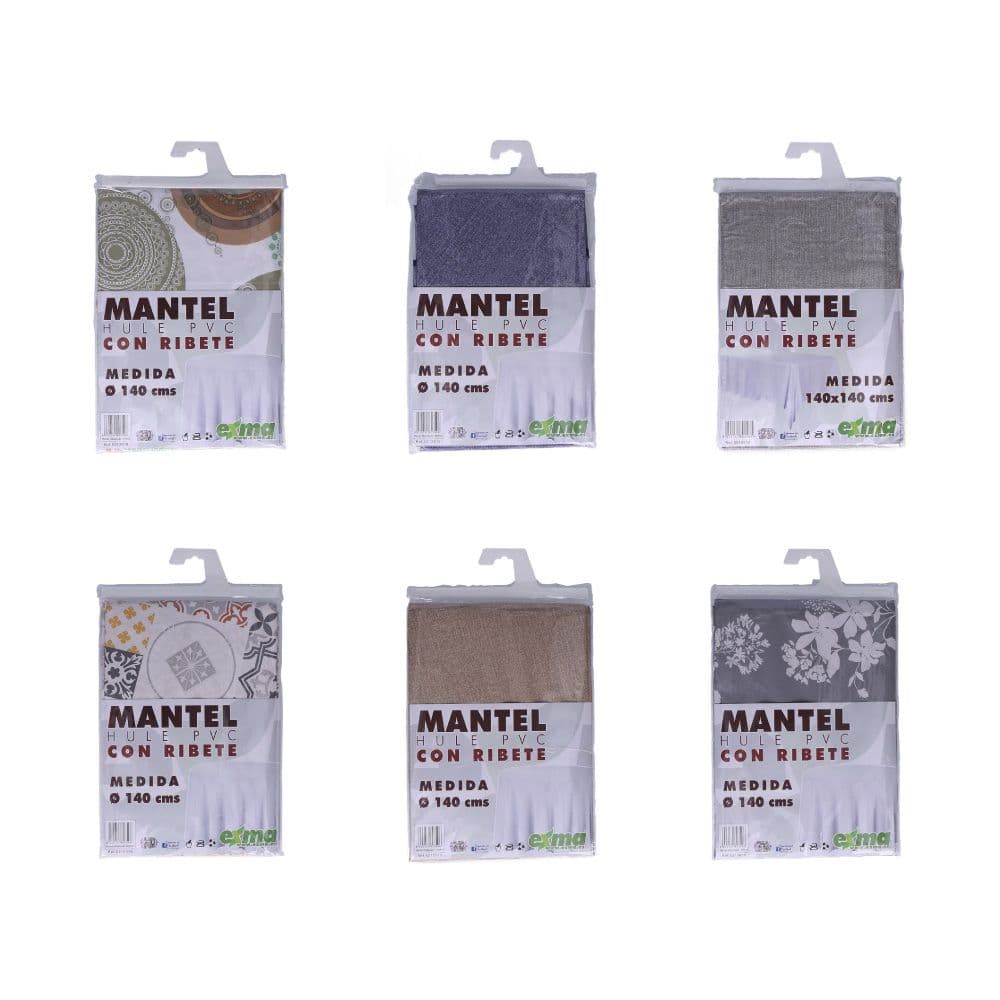 MANTEL DE HULE RIBETEADO REDONDO MODELOS VARIADOS Ø140 cm