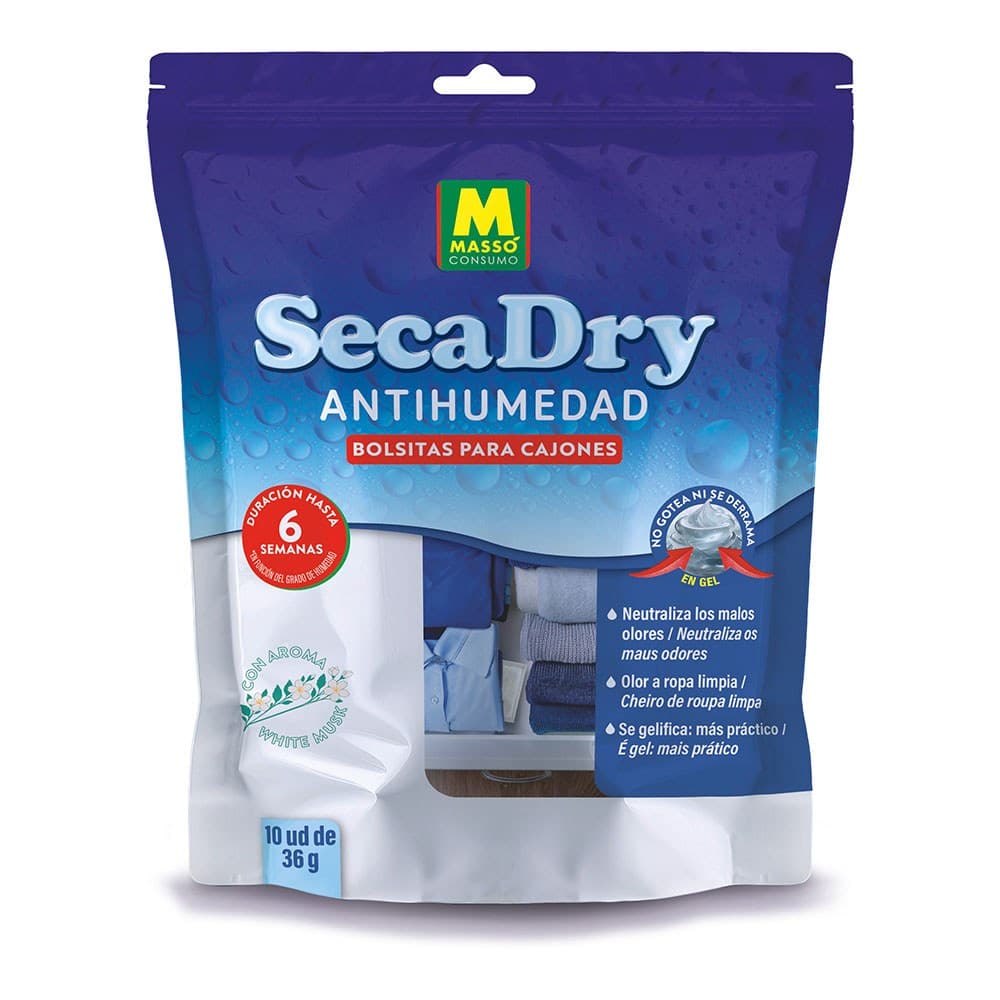 BOLSITAS ANTIHUMEDAD EN GEL PARA CAJONES Y ARMARIOS SECADRY, 36 g, 10 uds