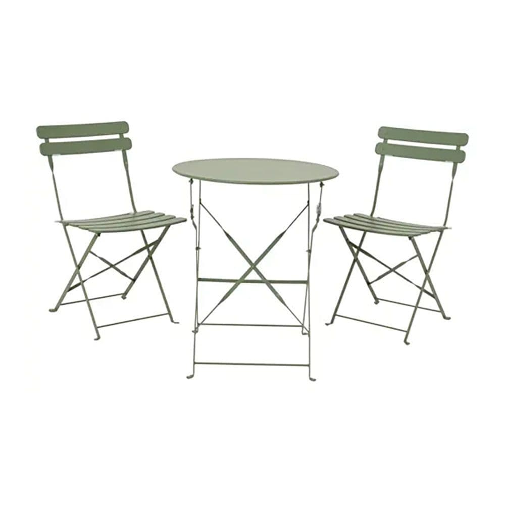 CONJUNTO DE MESA Y 2 SILLAS HELSINGBORG, PLEGABLES, DE ACERO, VERDE
