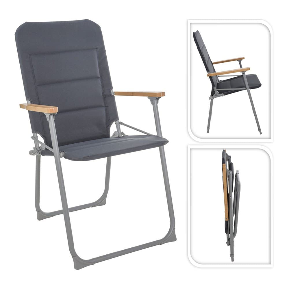 SILLA DE CAMPING PLEGABLE GRIS, 52 x 55 x 92 cm