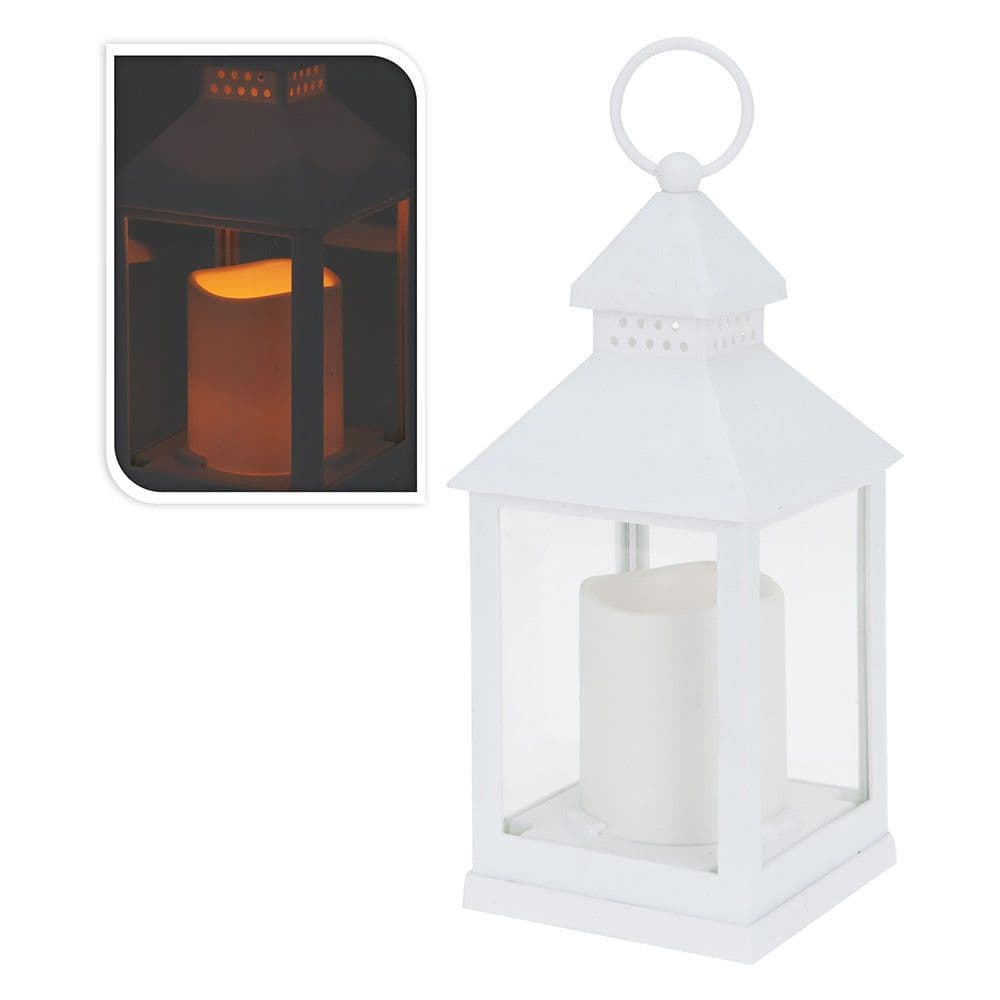 FAROL CON VELA DE LED, FUNCIÓN FIJA, INTERIOR, BLANCO, 10,5 x 10,5 x 23 cm
