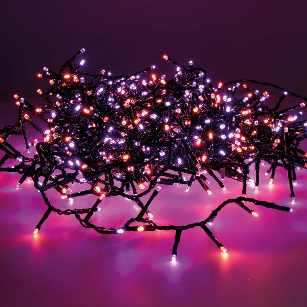 GUIRNALDA LED COMPACT 750 LEDS PARPADEANTE EXTERIOR MORADO Y NARANJA CABLE NEGRO 21 m