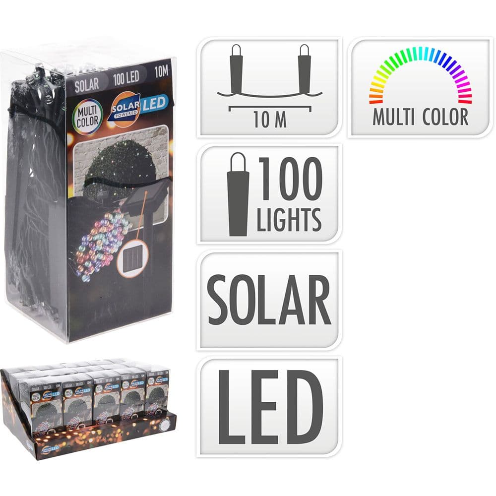 GUIRNALDA SOLAR LED, MULTICOLOR, 100 LEDS, 10 m