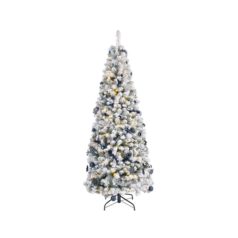 ARBOL DE NAVIDAD NEVADO PLEGABLE CON MICROLED PARPADEANTES Y ADORNOS, Ø64 x 150 cm