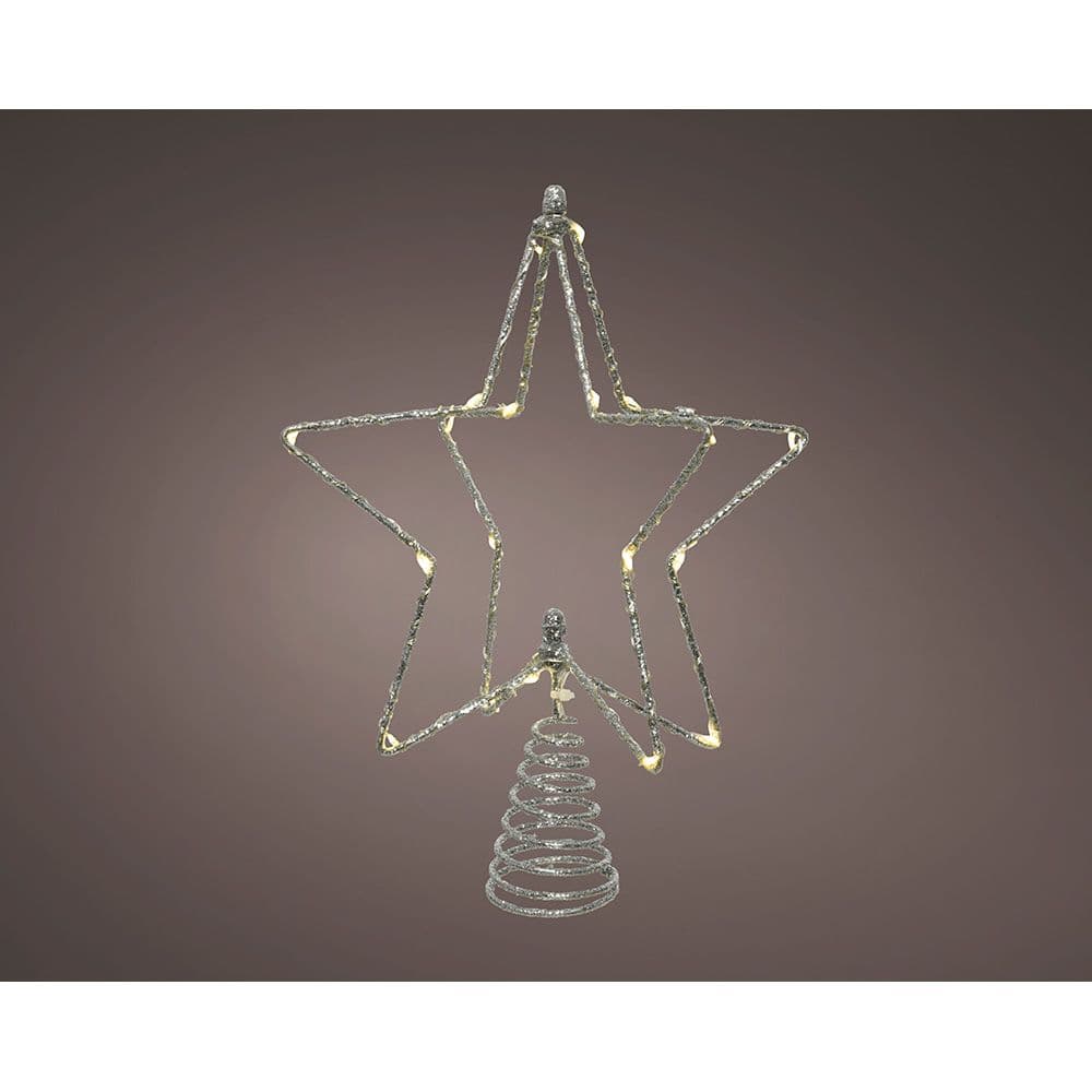 ADORNO ESTRELLA 3D PARA ÁRBOL NAVIDAD, PLATEADA, 20 LED, 20 x 5,5 x 25,5 cm