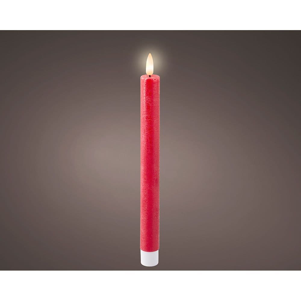 VELA DE CERA LED COLOR ROJO Ø2,2 x 24,5 cm. PACK 2 uds