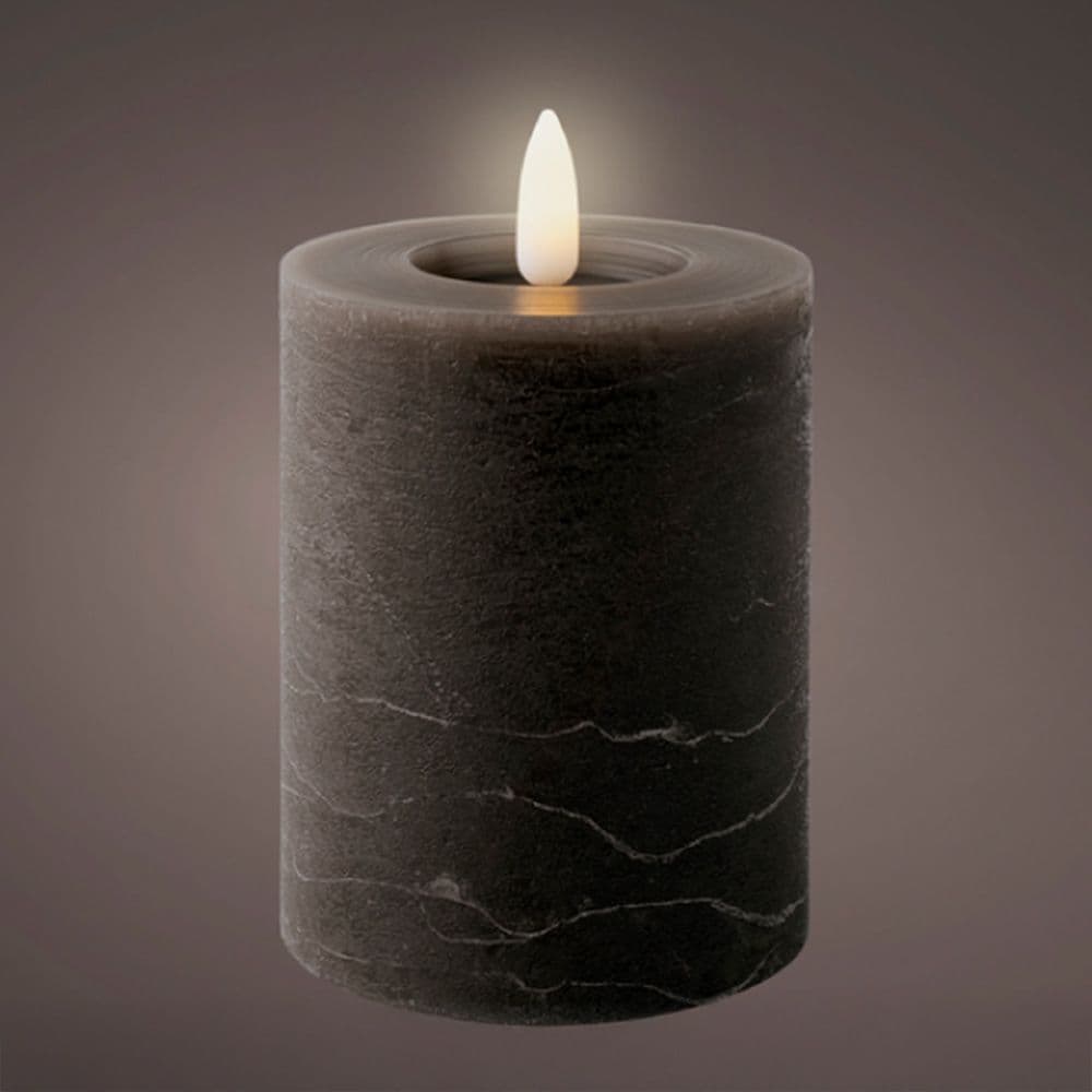 VELA DE CERA LED, COLOR GRIS ANTRACITA, SUPERFICIE RÚSTICA, Ø7 x 11,2 cm